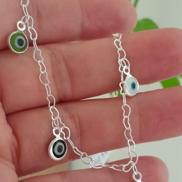 Pulsera laminada ojitos de colores colgantes