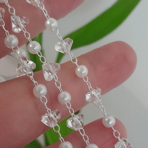 Pulsera laminada cristal de roca y perla