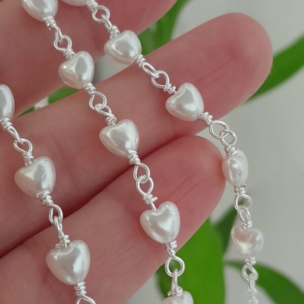Pulsera laminada corazones de perla