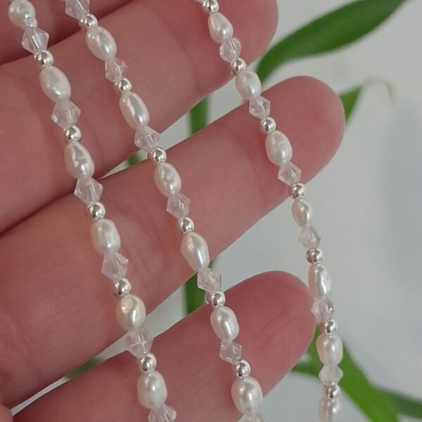 Pulsera italiana perlas de rio y cristal de roca