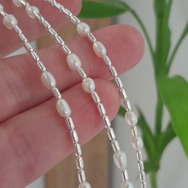 Pulsera italiana arrocitos con perlas de rio