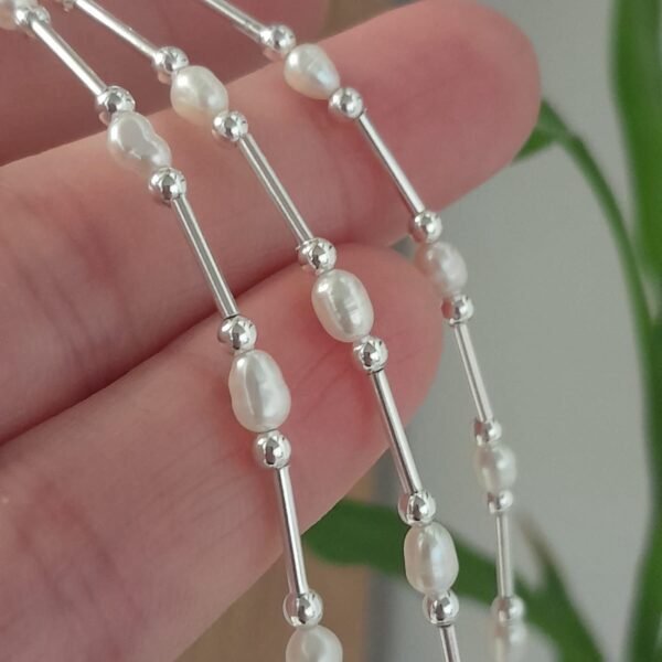 Pulsera italiana tubitos con perla de rio