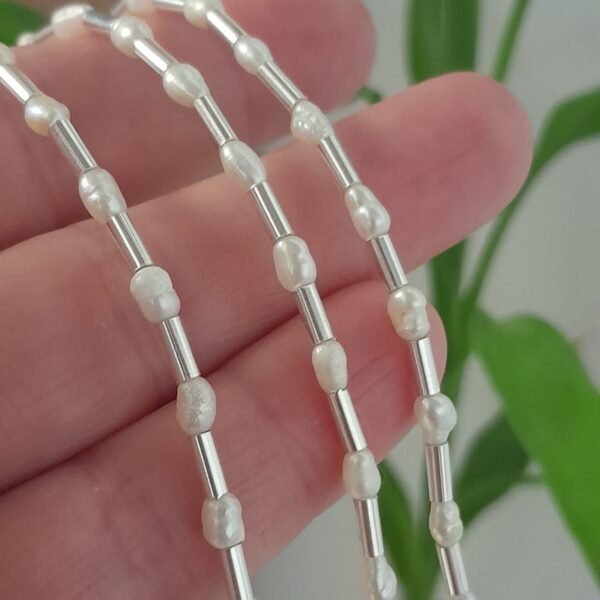 Pulsera italiana tubitos con perlas de rio