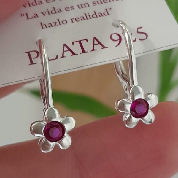 Argolla italiana brizura flor con cubic fucsia