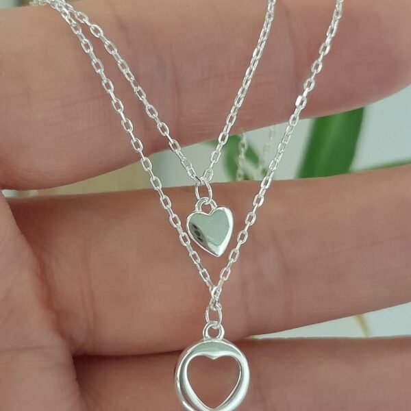 Conjunto italiano cadena doble corazones lisos