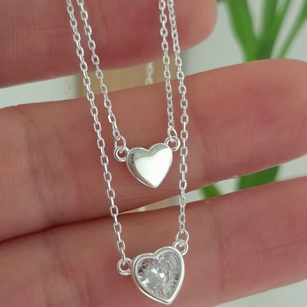 Conjunto italiano cadena doble corazones con cubic